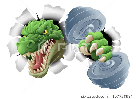 Crocodile Dinosaur Alligator Weight Lifting Mascot 107738984