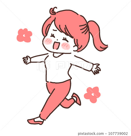 A monochrome illustration of a woman running happily, an image of goal achievement and a sense of freedom A monochrome illustration of a woman running happily, an image of goal achievement and a sense of freedom 107739002