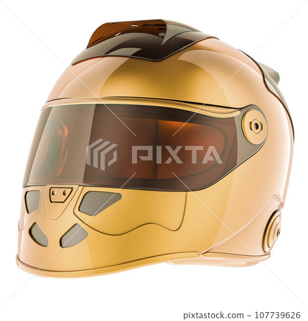 Golden racing helmet, 3D rendering Golden racing helmet, 3D rendering 107739626