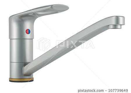 Tap or faucet for bathroom or kitchen. Water mixer, 3D rendering Tap or faucet for bathroom or kitchen. Water mixer, 3D rendering 107739649