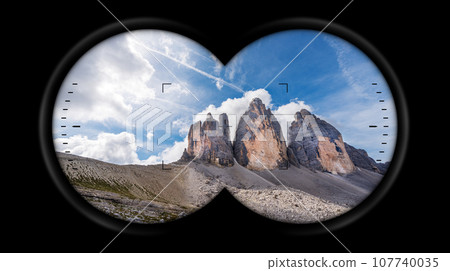 Binoculars Point of View with the Tre Cime di Lavaredo - Italian Alps Binoculars Point of View with the Tre Cime di Lavaredo - Italian Alps 107740035