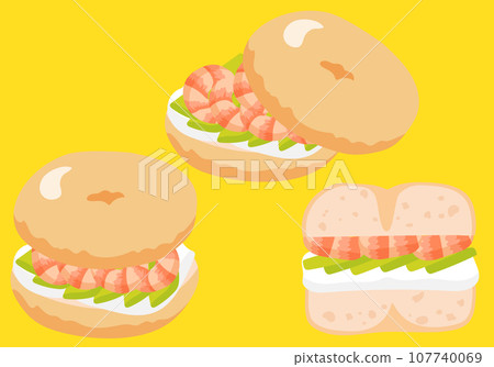 Bagel sandwich with avocado and shrimp 107740069