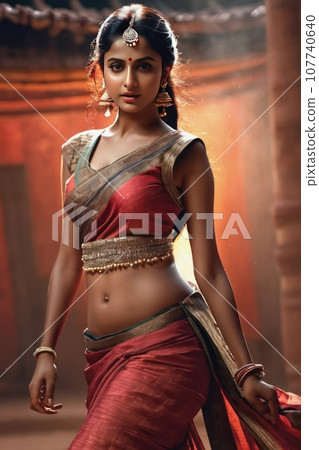 Beautiful Indian young woman like princess in traditional national dress. Generative AI 107740640