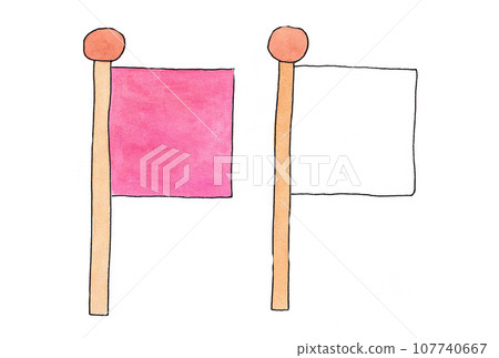 Illustration set of red and white flags drawn with water-based pens and transparent watercolors Illustration set of red and white flags drawn with water-based pens and transparent watercolors 107740667