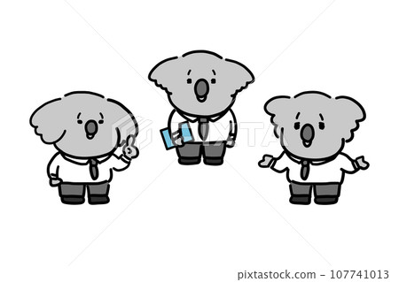 Handwritten style koala character set of office workers talking 107741013