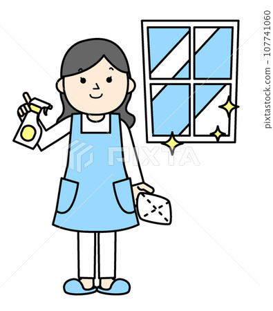 Woman in an apron cleaning simple illustration person Woman in an apron cleaning simple illustration person 107741060
