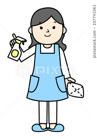 穿著圍裙的女人清潔簡單的插畫人 107741061