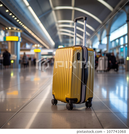Airport luggage. Forgotten travel bag in the airport. 107741068