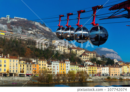 View of French Alps and Grenoble cable car in autumn 107742074