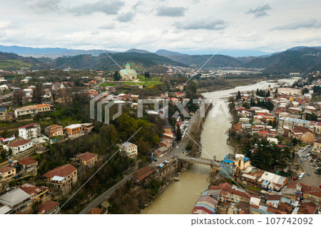 Aerial view of old town of Kutaisi with Bagrati Cathedral Aerial view of old town of Kutaisi with Bagrati Cathedral 107742092