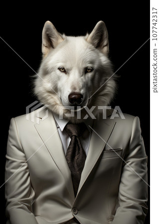 Wolf in a white business suit. AI generated. 107742317