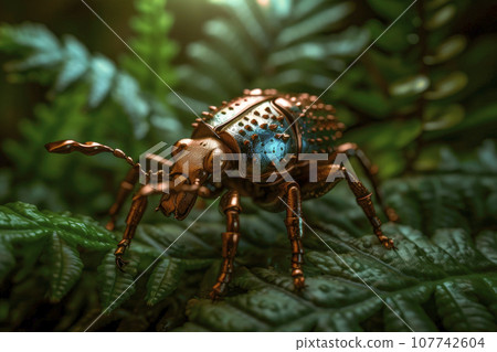 Mechanical  beetle in metal steampunk style.AI generated. 107742604