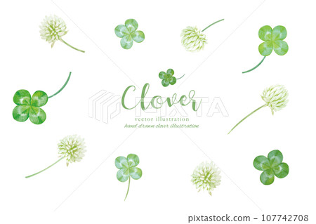 Watercolor hand drawn four leaf clover illustration Watercolor hand drawn four leaf clover illustration 107742708