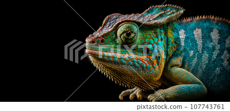 Colorful chameleon  on black background.AI generated. 107743761