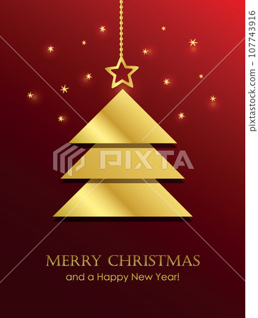 christmas greeting card with golden fir tree vector illustration christmas greeting card with golden fir tree vector illustration 107743916