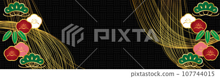 日本圖案背景結合松、竹、梅和金線 107744015