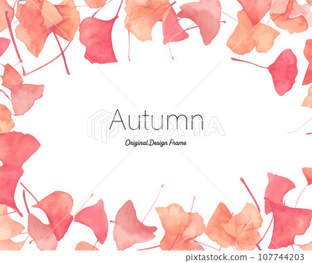 Autumn ginkgo leaves watercolor background frame 107744203