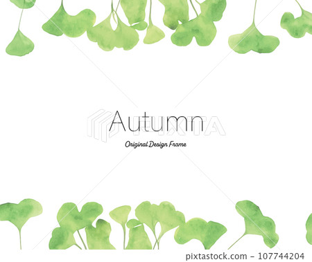 秋天的銀杏葉水彩背景框架 107744204