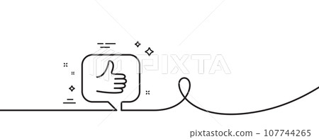 Like line icon. Continuous one line with curl. Thumbs up sign. Positive feedback, social media symbol. Like single outline ribbon. Loop curve pattern. Vector Like line icon. Continuous one line with curl. Thumbs up sign. Positive feedback, social media symbol. Like single outline ribbon. Loop curve pattern. Vector 107744265