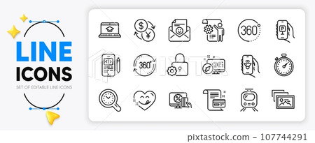 Payment card, Photo album and Parking app line icons set for app include Yummy smile, Web system, Music app outline thin icon. Online shopping, 360 degrees, Website education pictogram icon. Vector Payment card, Photo album and Parking app line icons set for app include Yummy smile, Web system, Music app outline thin icon. Online shopping, 360 degrees, Website education pictogram icon. Vector 107744291