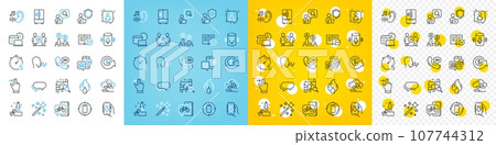 Vector icons set of Flammable fuel, Timer and Hearing line icons pack for web with Breathing exercise, Developers chat, Refrigerator outline icon. 24h service, Messenger, Magic wand pictogram. Vector 107744312