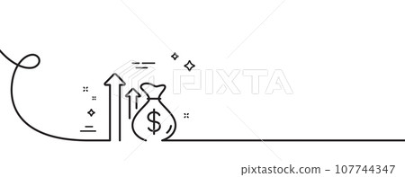 Budget profit line icon. Continuous one line with curl. Money loan sign. Cash profit symbol. Budget single outline ribbon. Loop curve pattern. Vector Budget profit line icon. Continuous one line with curl. Money loan sign. Cash profit symbol. Budget single outline ribbon. Loop curve pattern. Vector 107744347