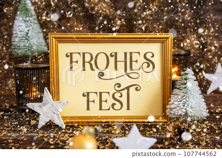 Frame Frohes Fest, Means Happy Holidays, Gold, Glittering Winter Decor 107744562