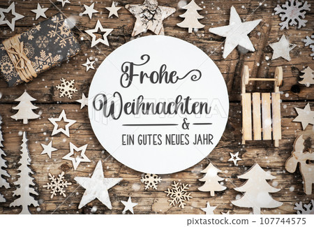 Text Frohe Weihnachten, Means Merry Christmas, Wood, Natural Christmas Decor 107744575