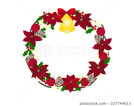 Poinsettia Christmas wreath with bells 107744613