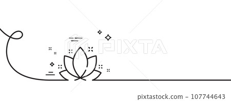 Lotus line icon. Continuous one line with curl. Yoga meditation flower sign. Mind relax and peace symbol. Lotus single outline ribbon. Loop curve pattern. Vector 107744643
