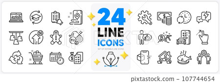 Icons set of Lightning bolt, Customisation and Grocery basket line icons pack for app with Recycle, Touchscreen gesture, Coins banknote thin outline icon. Update time. Design with 3d stars. Vector Icons set of Lightning bolt, Customisation and Grocery basket line icons pack for app with Recycle, Touchscreen gesture, Coins banknote thin outline icon. Update time. Design with 3d stars. Vector 107744654