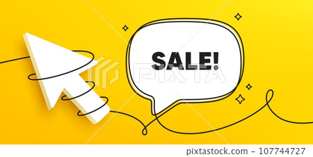 Sale promotion tag. Continuous line chat banner. Special offer price sign. Advertising Discounts symbol. Sale speech bubble message. Wrapped 3d cursor icon. Vector 107744727