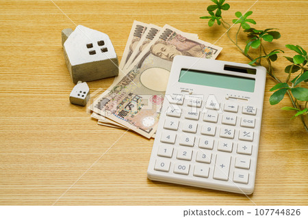 Calculator and miniature house 107744826
