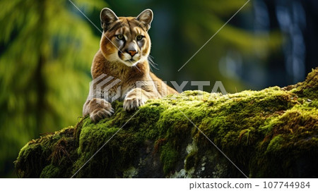 Cougar in the green forest 107744984