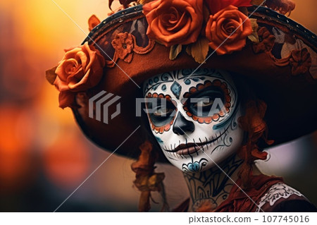 Mexican Catrina, traditional skeleton for Day of the Dead or Halloween in Mexico Mexican Catrina, traditional skeleton for Day of the Dead or Halloween in Mexico 107745016