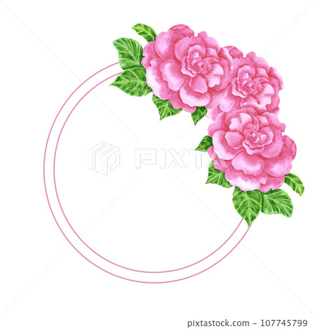 Hand drawn watercolor pink azalea frame border isolated on white background. Can be used for invitation, postcard, poster, decoration and other printed products. Hand drawn watercolor pink azalea frame border isolated on white background. Can be used for invitation, postcard, poster, decoration and other printed products. 107745799
