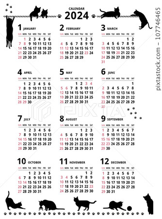 2024_Annual calendar_Cat silhouette vertical type 107746465