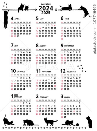 2024-2025_年曆_四月開始_貓剪影 107746466