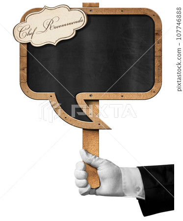 Empty Blackboard Speech Bubble Shaped and Text Chef Recommends 107746888