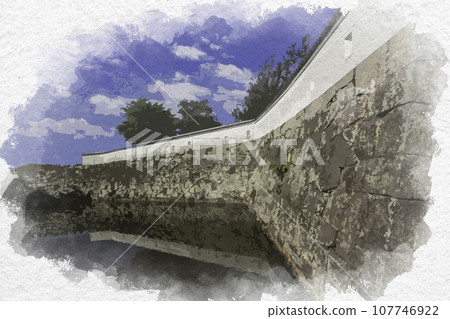 Watercolor style Ako castle stone wall Ako city, Hyogo prefecture 107746922