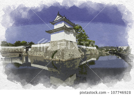 Watercolor painting style Ako Castle Otesumi Yagura Ako City, Hyogo Prefecture 107746928