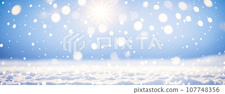 Christmas Winter banner background. Winter snow background with snowdrifts, with beautiful light and snow flakes on the blue sky, beautiful bokeh circles, copy space. Generative AI Christmas Winter banner background. Winter snow background with snowdrifts, with beautiful light and snow flakes on the blue sky, beautiful bokeh circles, copy space. Generative AI 107748356