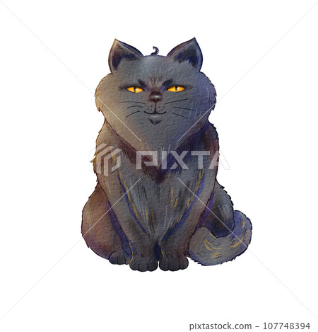 A black cat painted on a white background. Watercolor illustration of an animal, a witch's assistant. Cute cartoon cat. Halloween animal with yellow eyes. The drawing is suitable posters, postcards A black cat painted on a white background. Watercolor illustration of an animal, a witch's assistant. Cute cartoon cat. Halloween animal with yellow eyes. The drawing is suitable posters, postcards 107748394