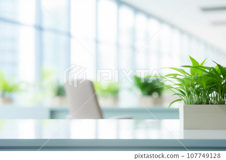 Blurred large modern office workspace in the morning 107749128