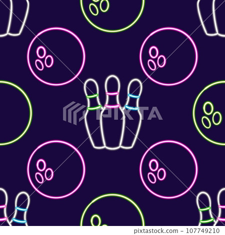 seamless pattern beer glowing desktop icon, neon bowling ball sticker, neon skittles figure, glowing figure, neon geometrical figures  107749210