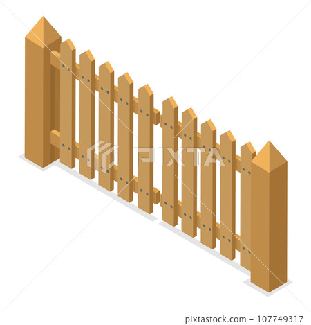 3D Isometric Flat Vector Set of Terrace Fences and Gates. Item 6 107749317