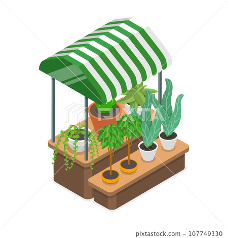 3D Isometric Flat Vector Set of Fair Kiosks. Item 3 107749330