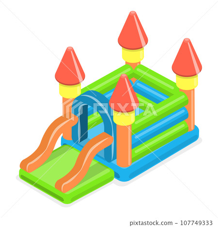 3D Isometric Flat Vector Set of Bouncy Inflatable Castles. Item 2 107749333