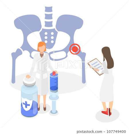 3D Isometric Flat Vector Illustration of Hip Joint Cortisone Injection. Item 2 3D Isometric Flat Vector Illustration of Hip Joint Cortisone Injection. Item 2 107749400