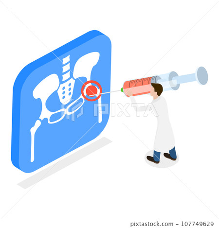3D Isometric Flat Vector Illustration of Hip Joint Cortisone Injection. Item 1 3D Isometric Flat Vector Illustration of Hip Joint Cortisone Injection. Item 1 107749629